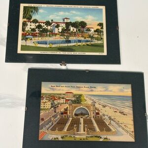Vintage Daytona Beach Postcard Pair in Dark Teal matting! Glass front.